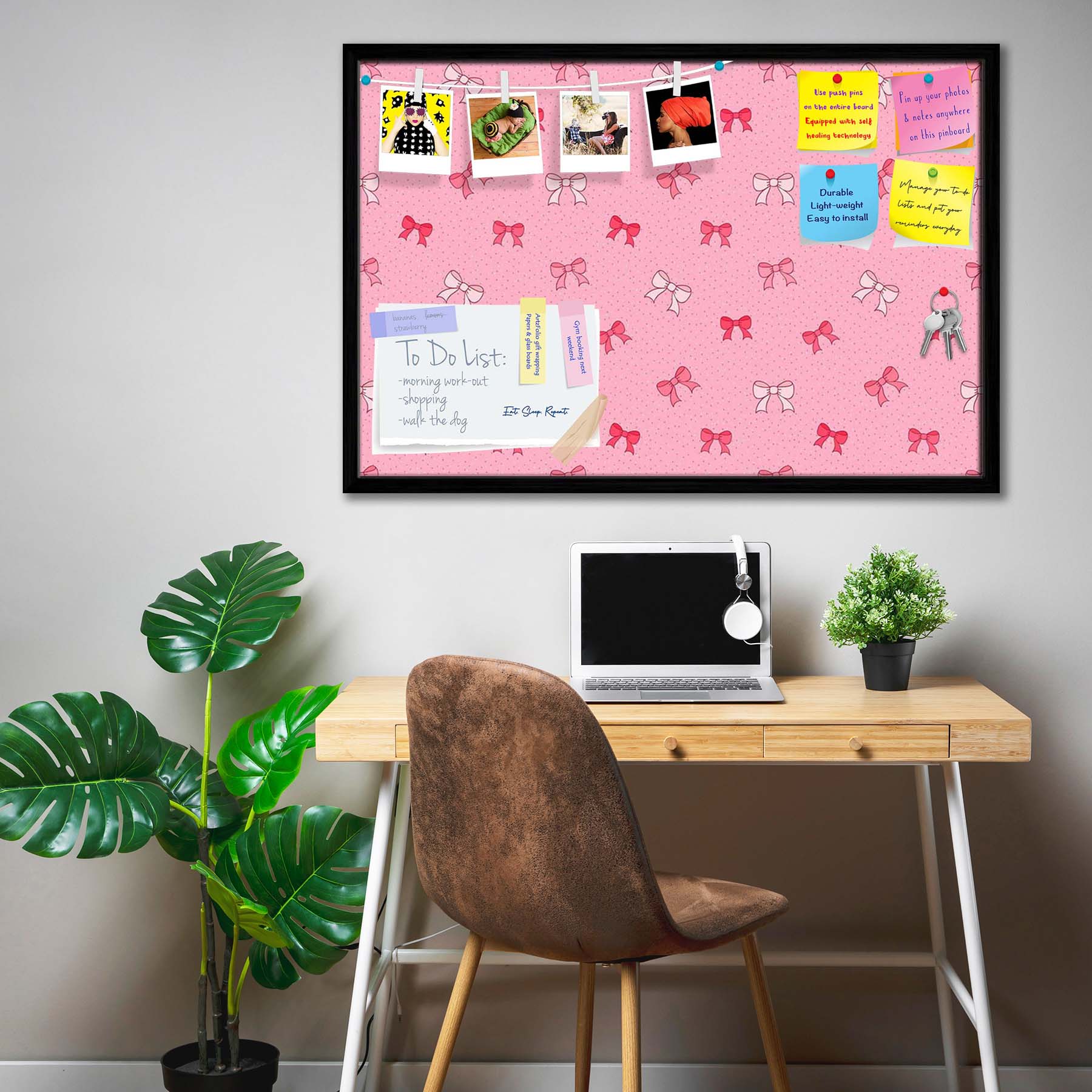 Pink Bows Bulletin Board Notice Pin Board Soft Board | Framed