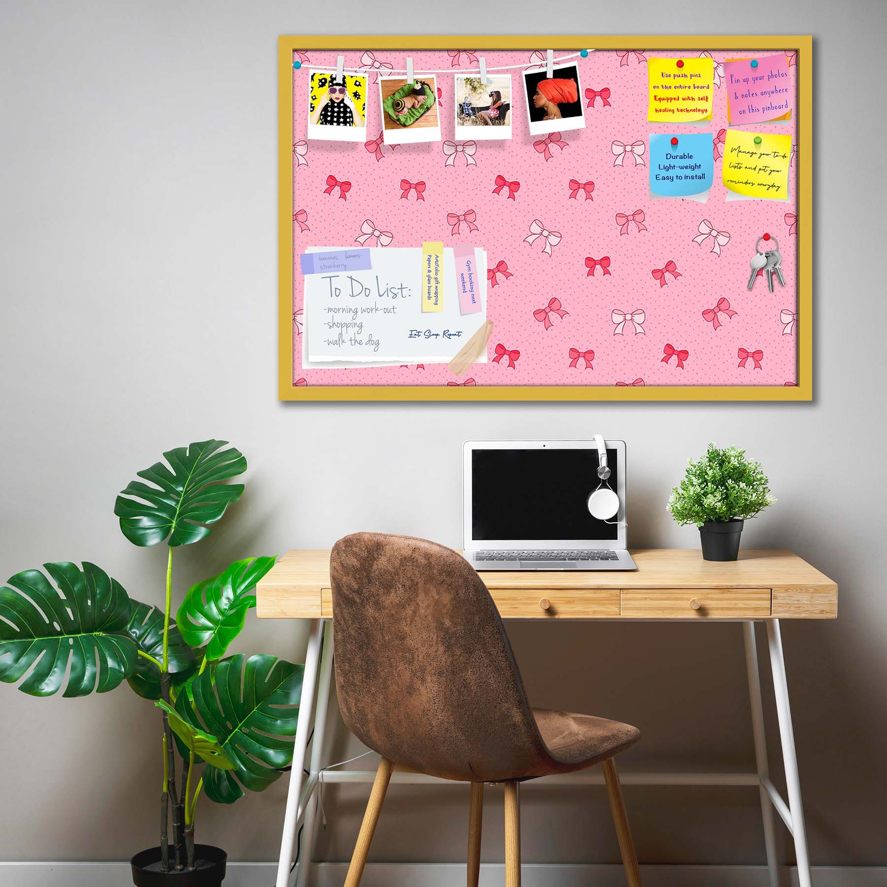 Pink Bows Bulletin Board Notice Pin Board Soft Board | Framed