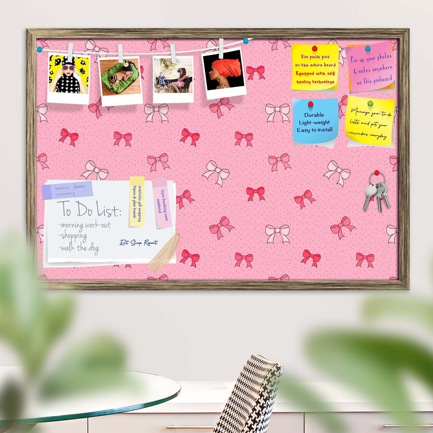 Pink Bows Bulletin Board Notice Pin Board Soft Board | Framed