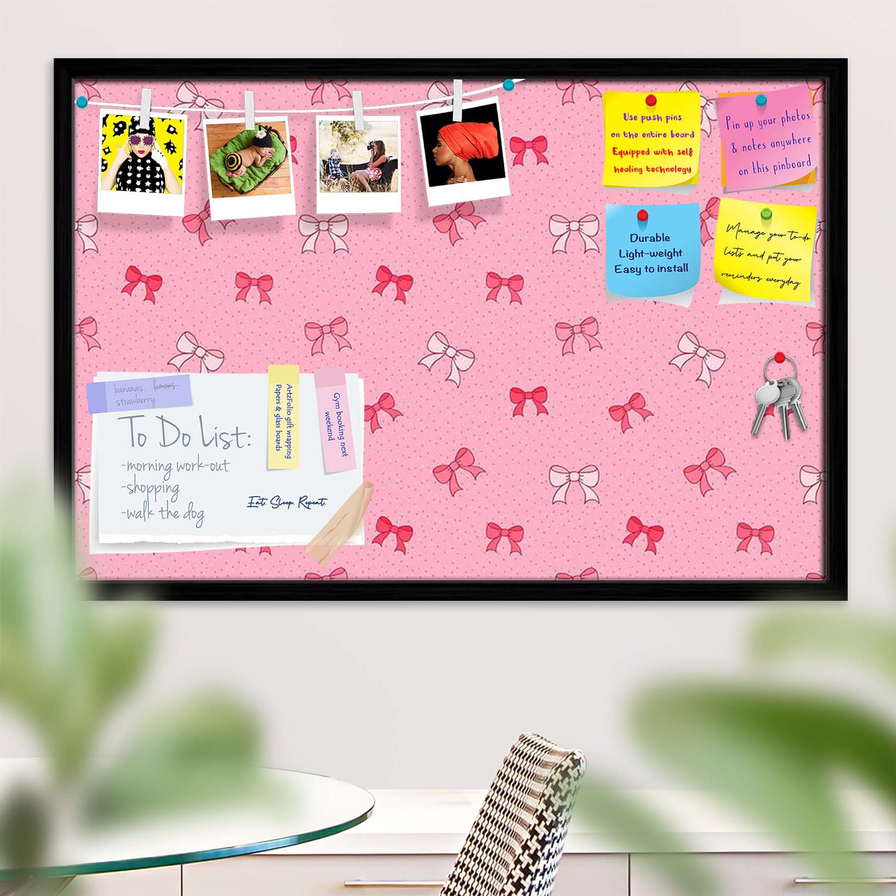 Pink Bows Bulletin Board Notice Pin Board Soft Board | Framed