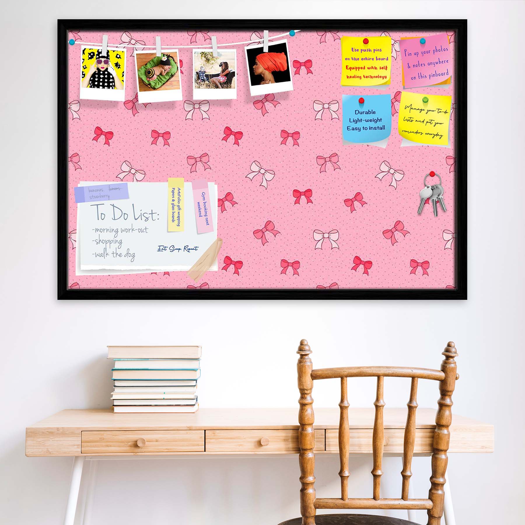 Pink Bows Bulletin Board Notice Pin Board Soft Board | Framed