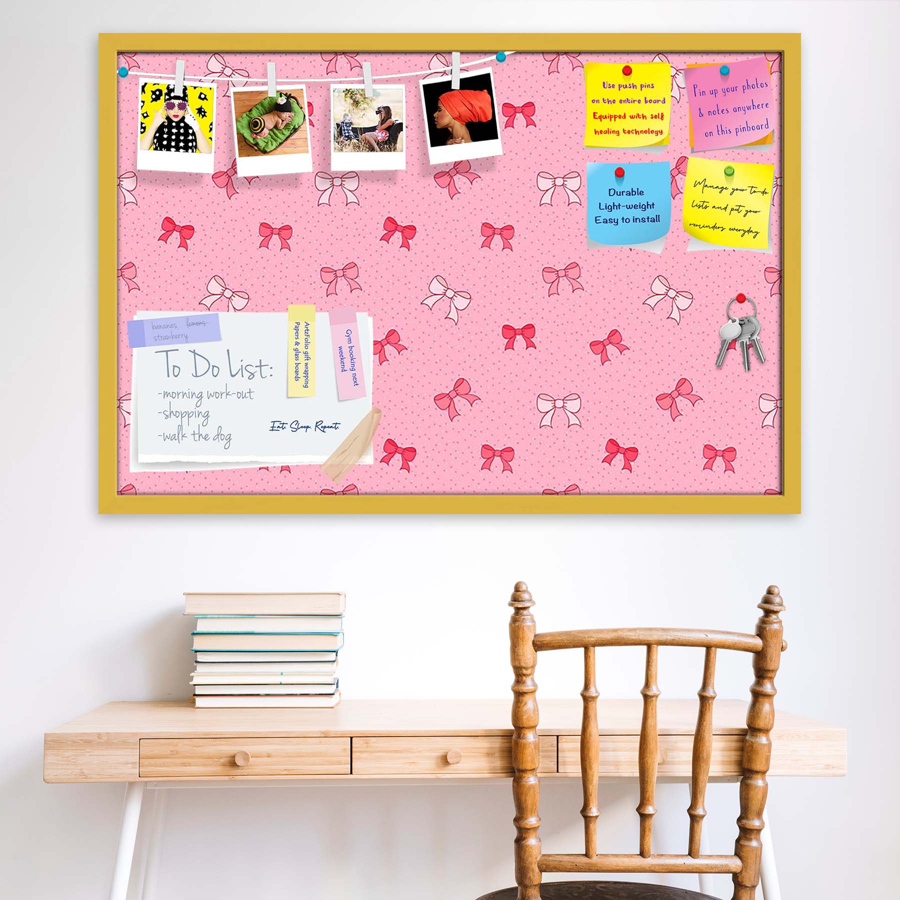 Pink Bows Bulletin Board Notice Pin Board Soft Board | Framed