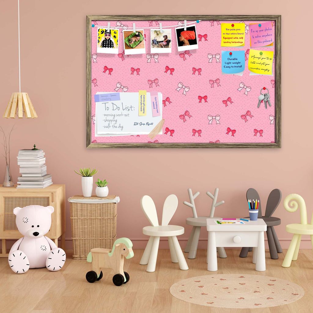 Pink Bows Bulletin Board Notice Pin Board Soft Board | Framed
