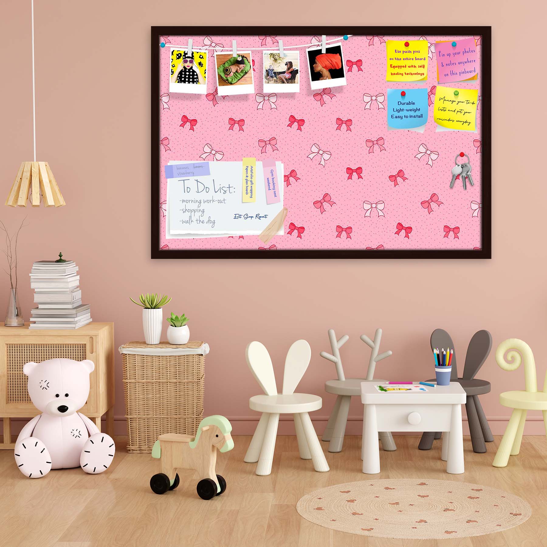 Pink Bows Bulletin Board Notice Pin Board Soft Board | Framed