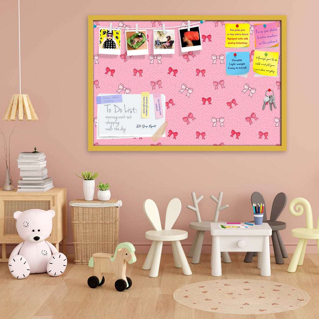 Pink Bows Bulletin Board Notice Pin Board Soft Board | Framed