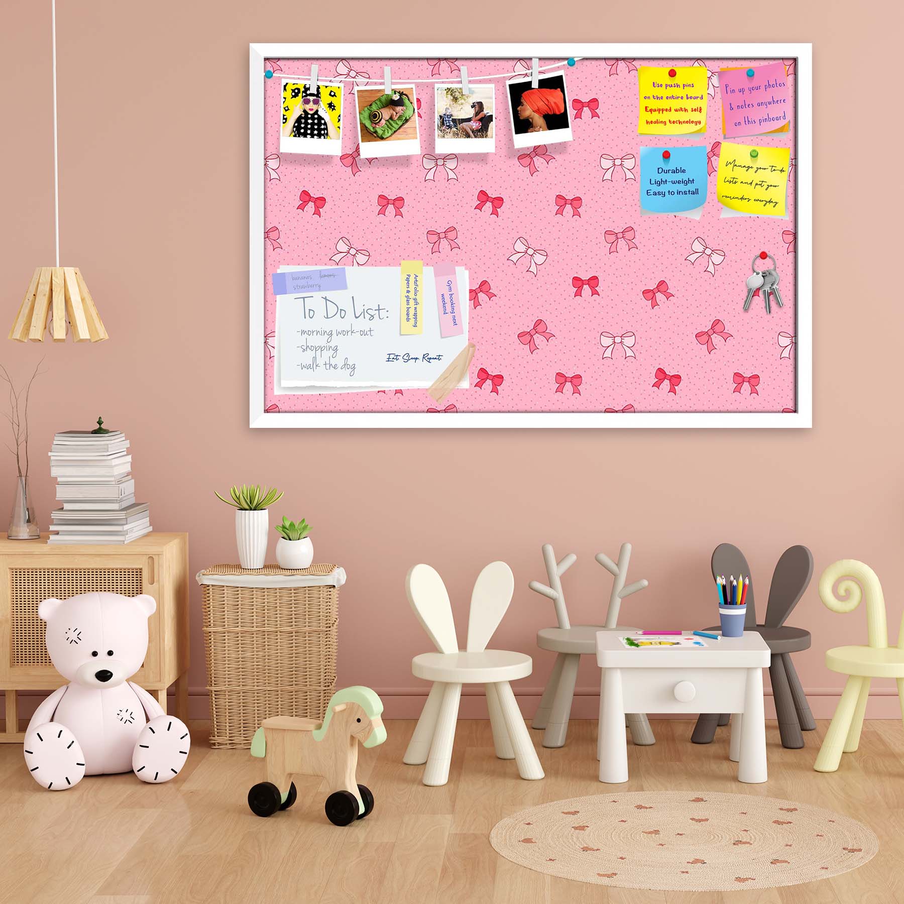 Pink Bows Bulletin Board Notice Pin Board Soft Board | Framed