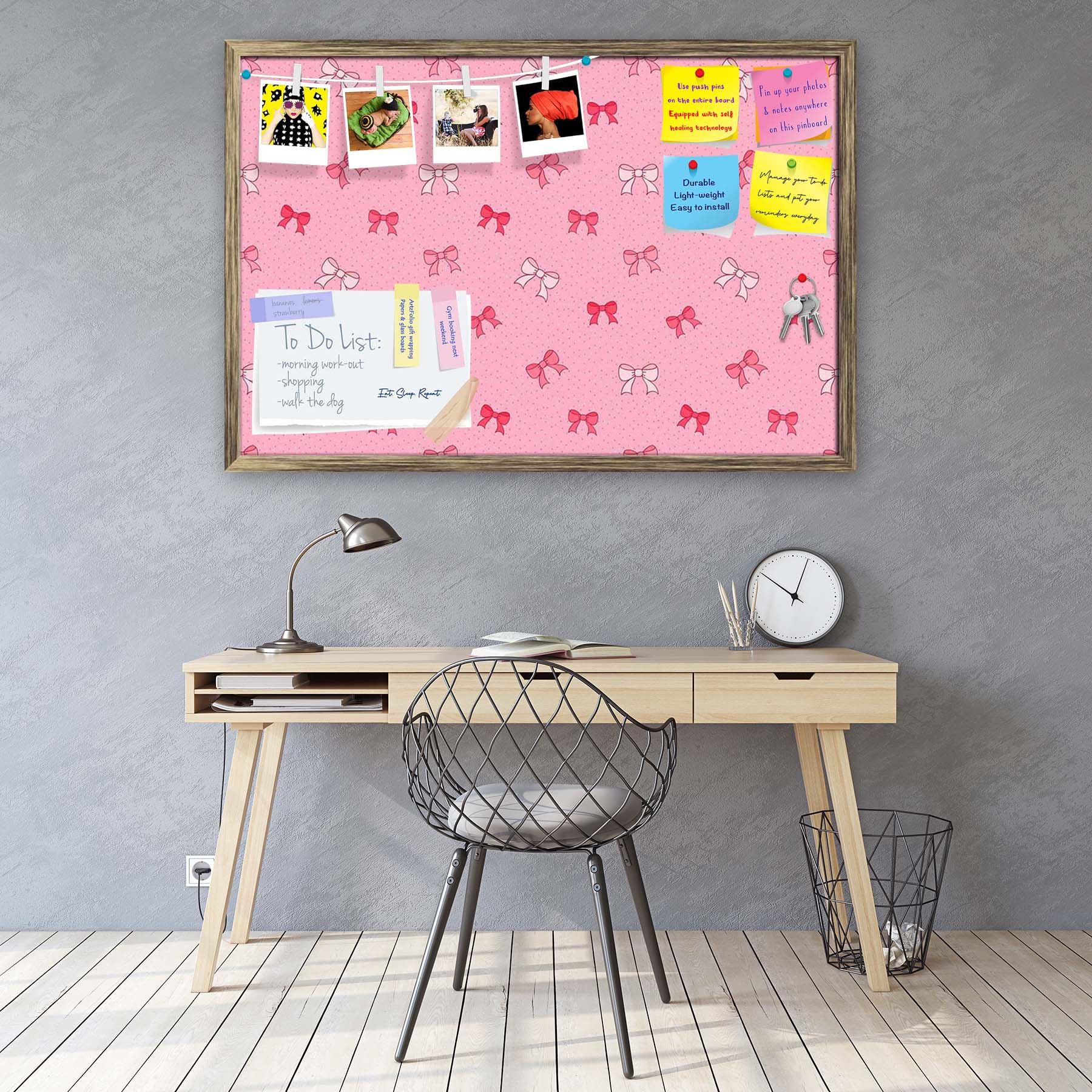 Pink Bows Bulletin Board Notice Pin Board Soft Board | Framed