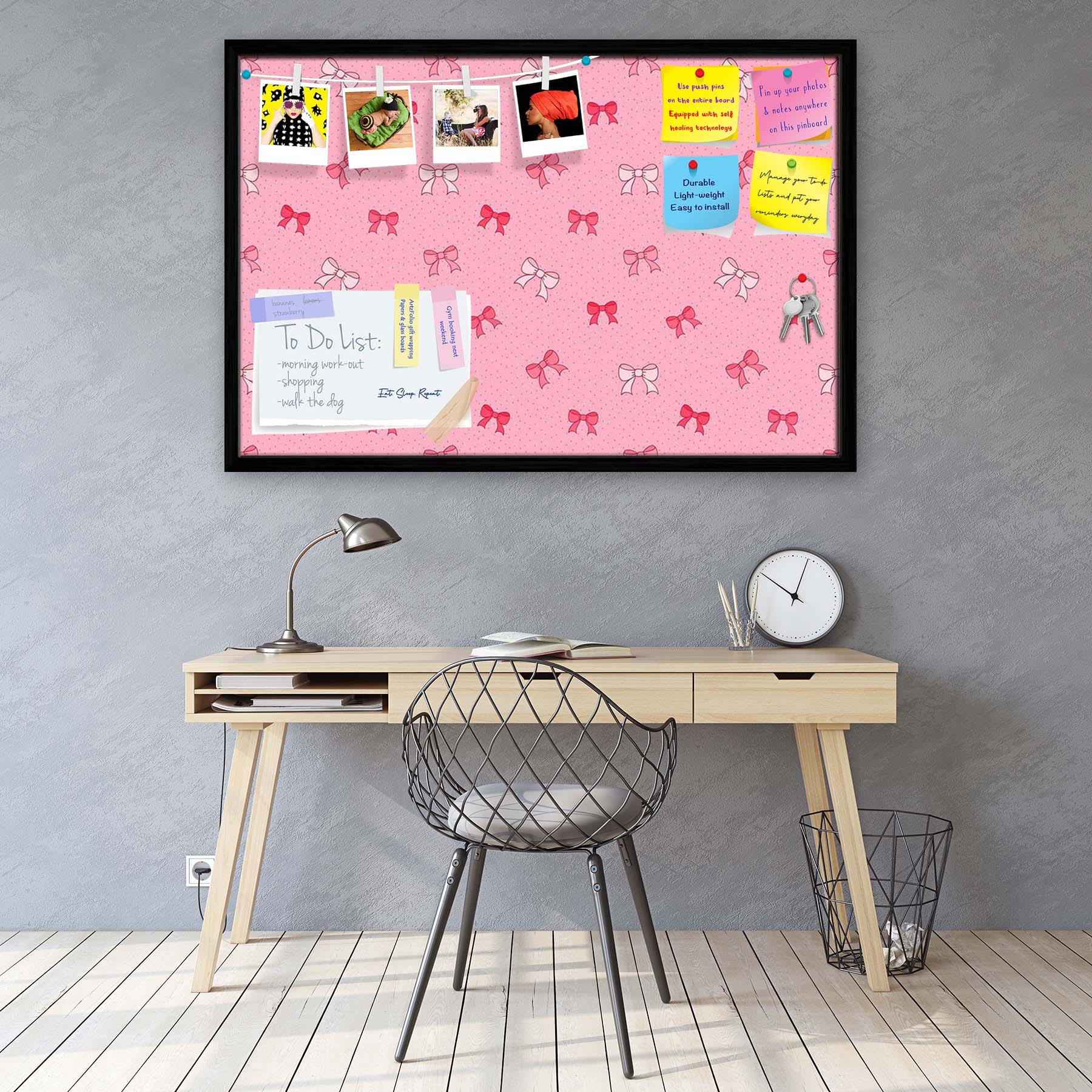 Pink Bows Bulletin Board Notice Pin Board Soft Board | Framed