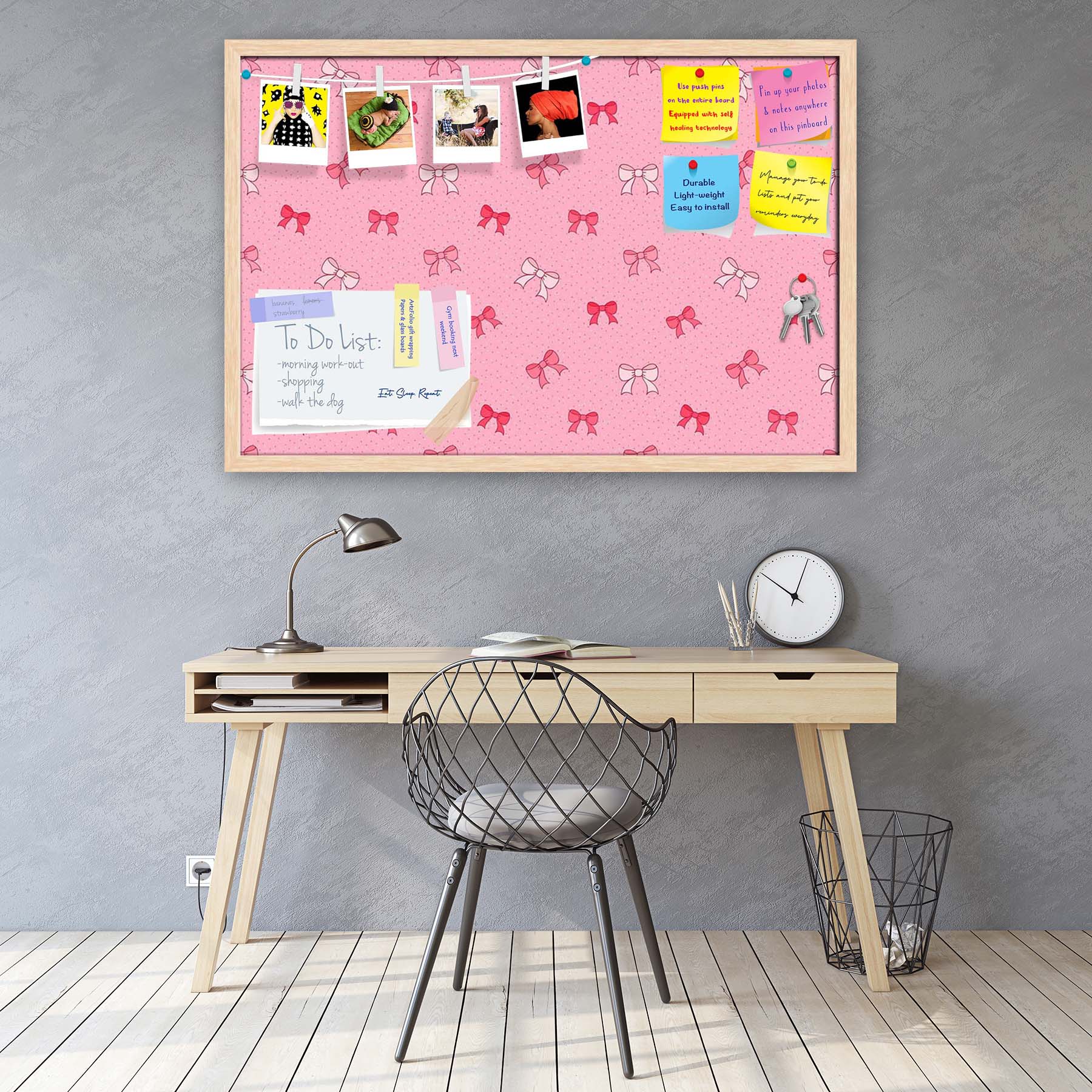Pink Bows Bulletin Board Notice Pin Board Soft Board | Framed