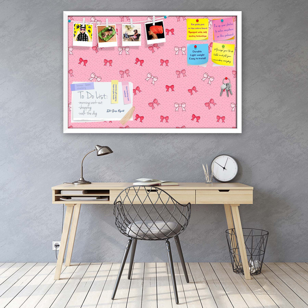 Pink Bows Bulletin Board Notice Pin Board Soft Board | Framed
