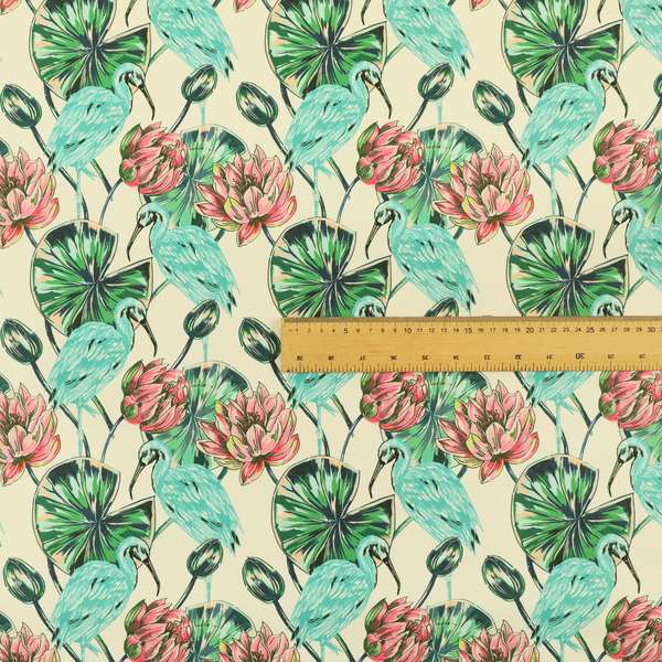 Freedom Printed Velvet Fabric Blue Heron Wetland Bird Pink Flower Pattern Upholstery Fabrics CTR-518 - Roman Blinds