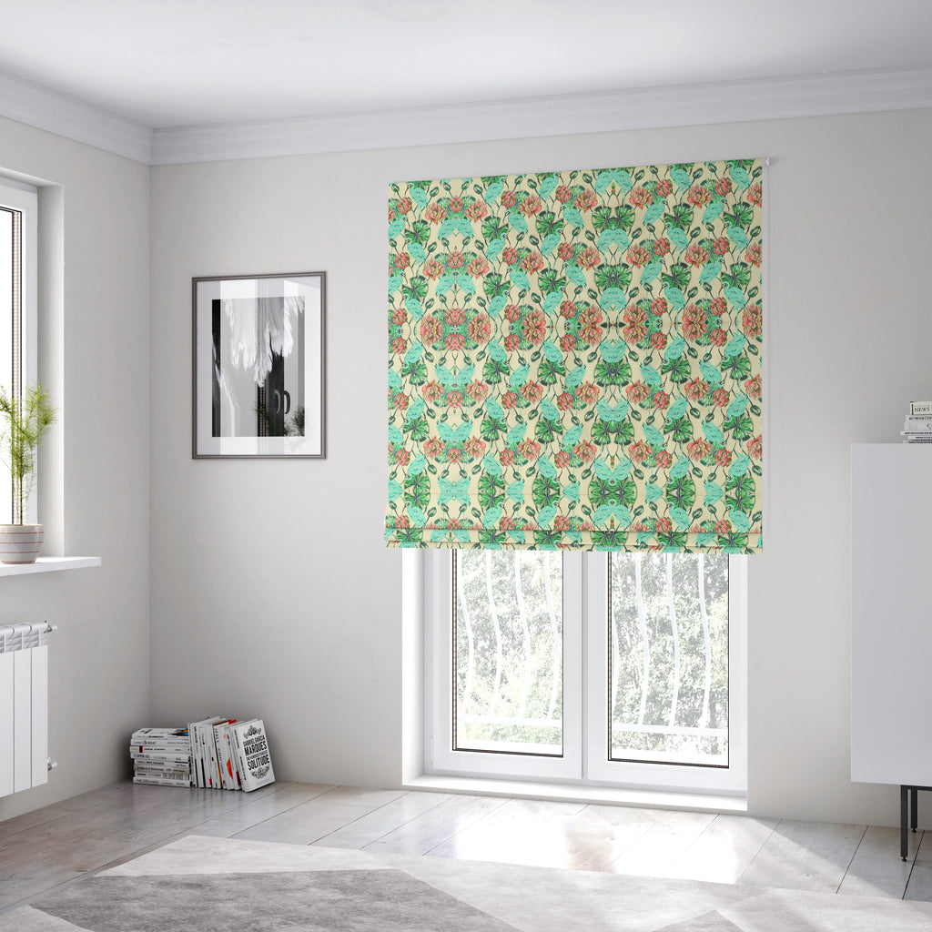 Freedom Printed Velvet Fabric Blue Heron Wetland Bird Pink Flower Pattern Upholstery Fabrics CTR-518 - Roman Blinds