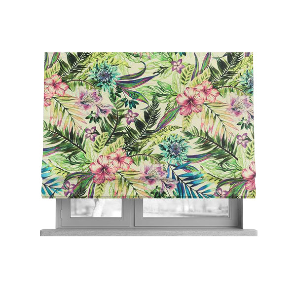Freedom Printed Velvet Fabric Rich Floral Exotic Green Blue Pattern Upholstery Fabrics CTR-526 - Roman Blinds